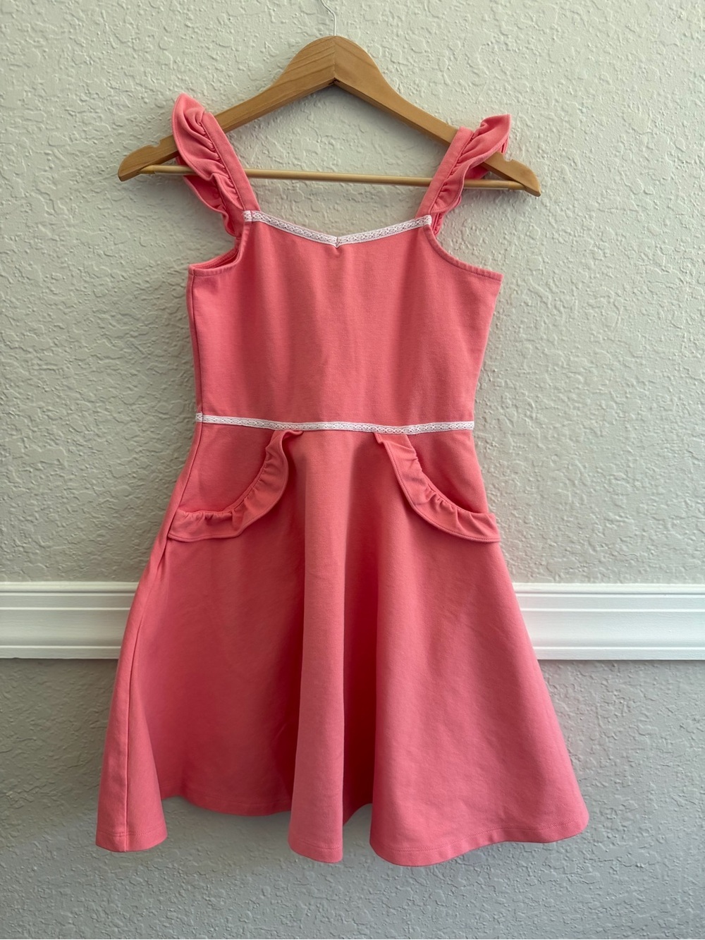 Janie and Jack Coral Ruffle Strap Pocket Dress - Size 12